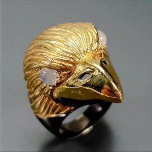 Silver bird ring size 6 eagle, moonstone 925